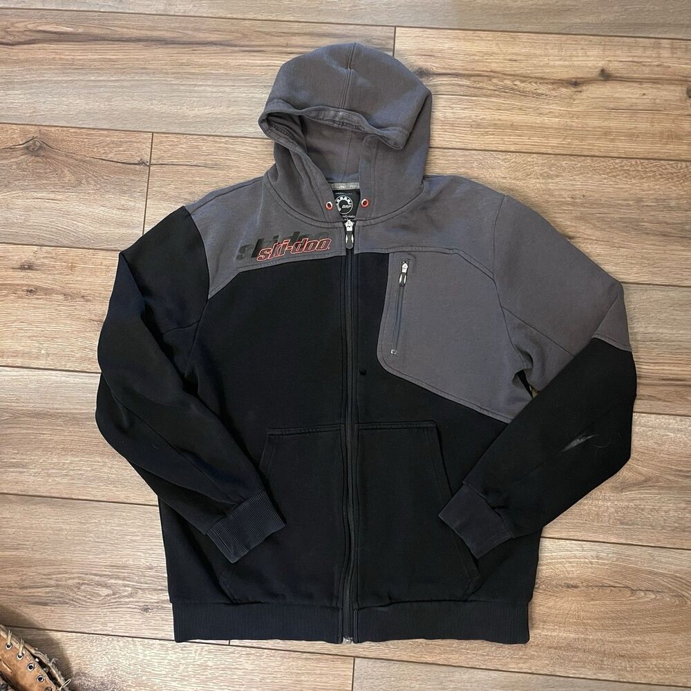 Y2K Ski-Doo Racing BRP Zip Up Hoodie Sweatshirt Black Gray Men's Size M